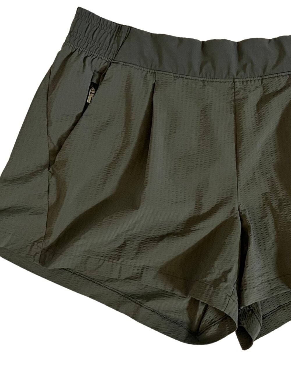 Athleta Textured Brooklyn Short 4" Dark Olive Green Travel Hiking Shorts Size 12 - Picture 4 of 6